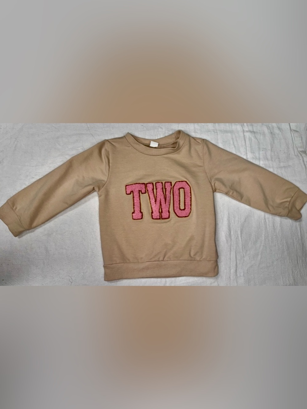 Girls' 'Two' Graphic Sweatshirt - Pink on Tan